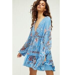 Free People Floral Blue Small Mini Dress